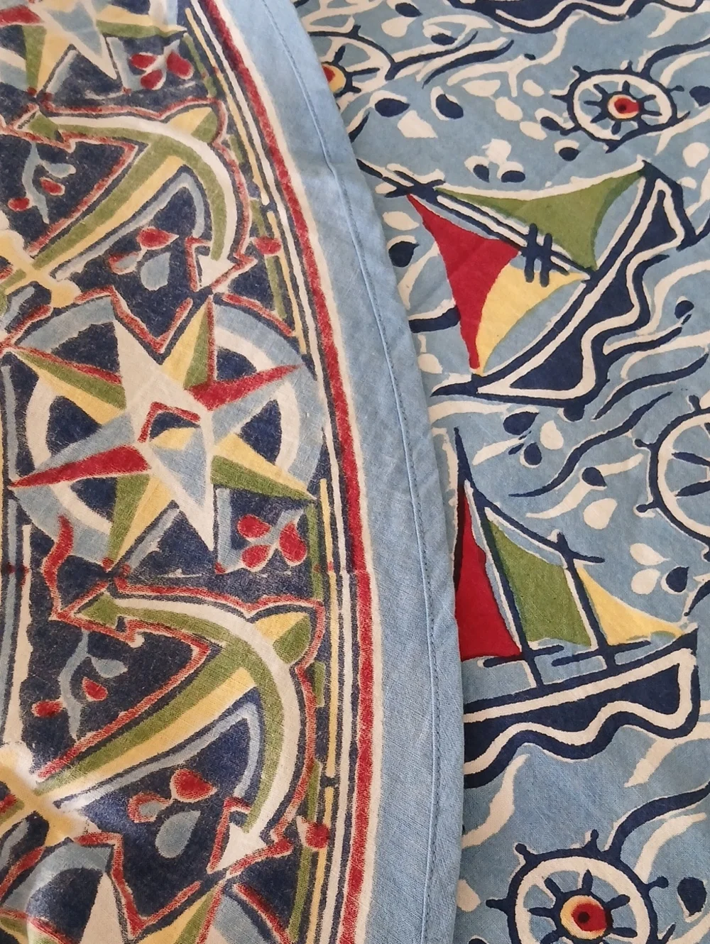 Vintage 2000 Red Blue Sailboat Tablecoth 68